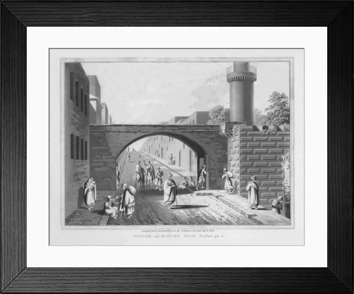 Framed Print : Tower on Mount Zion. Psalms 48. 2. 1830. Artist: J Clarke Framed Print : Tower on Mount Zion. Psalms 48. 2. 1830. Artist: J Clarke