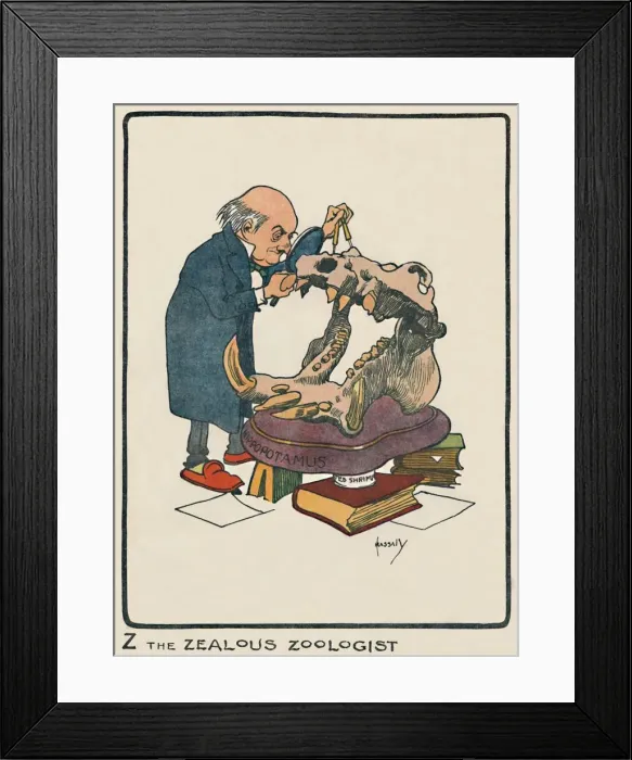 Framed Print : Z the Zealous Zoologist, 1903. Artist: John Hassall Framed Print : Z the Zealous Zoologist, 1903. Artist: John Hassall