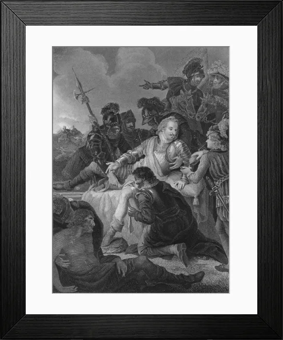 Framed Print : Death of Sir Philip Sidney, 1859. Artist: Herbert Bourne Framed Print : Death of Sir Philip Sidney, 1859. Artist: Herbert Bourne