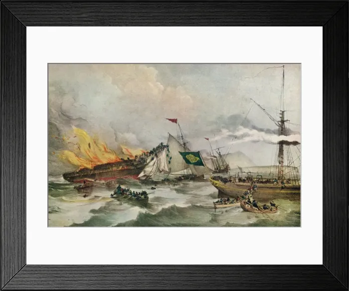 Framed Print : The Burning of the Ocean Monarch, c1848. Artist: Francois d Orleans, Prince de Joinville Framed Print : The Burning of the Ocean Monarch, c1848. Artist: Francois d Orleans, Prince de Joinville