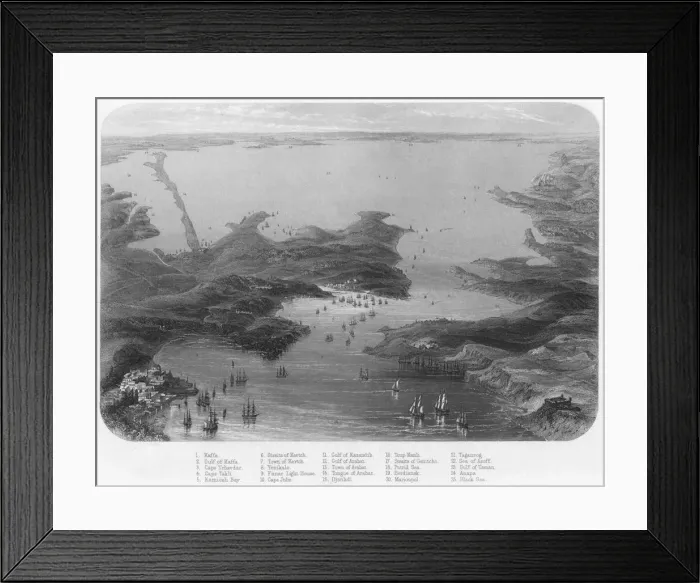 Framed Print : Birds-Eye View of the Straits of Kertch & Sea of Azoff, c1870 Framed Print : Birds-Eye View of the Straits of Kertch & Sea of Azoff, c1870