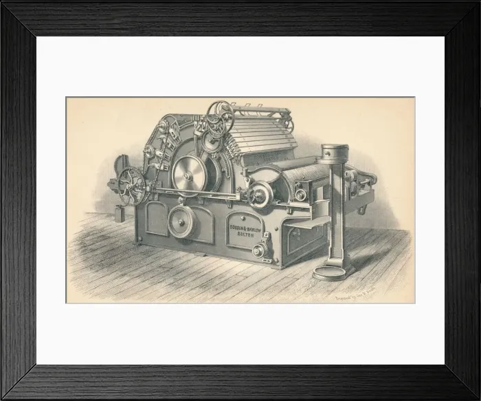 Framed Print : Self Stripping Carding Engine, by Dobson and Barlow Bolton, 1874. Artist: GB Smith Framed Print : Self Stripping Carding Engine, by Dobson and Barlow Bolton, 1874. Artist: GB Smith