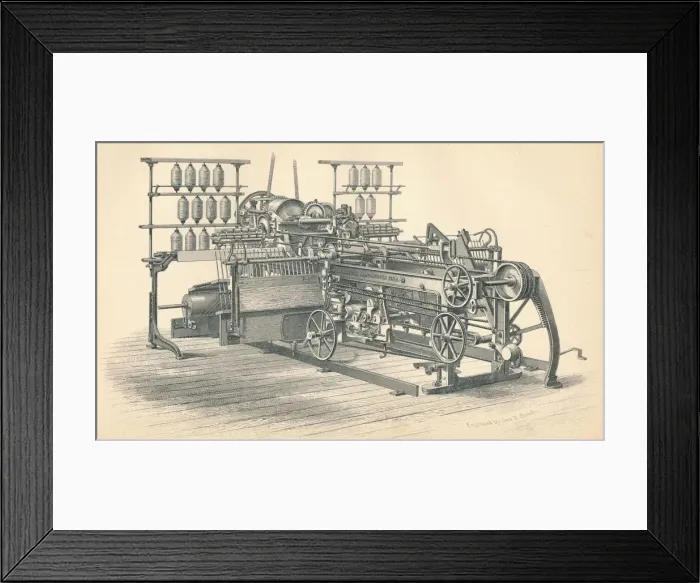 Framed Print : Self-Acting Mule. Sharp & Roberts Principle, by P. MacGregor, Manchester, 1874. Artist: GB Smith