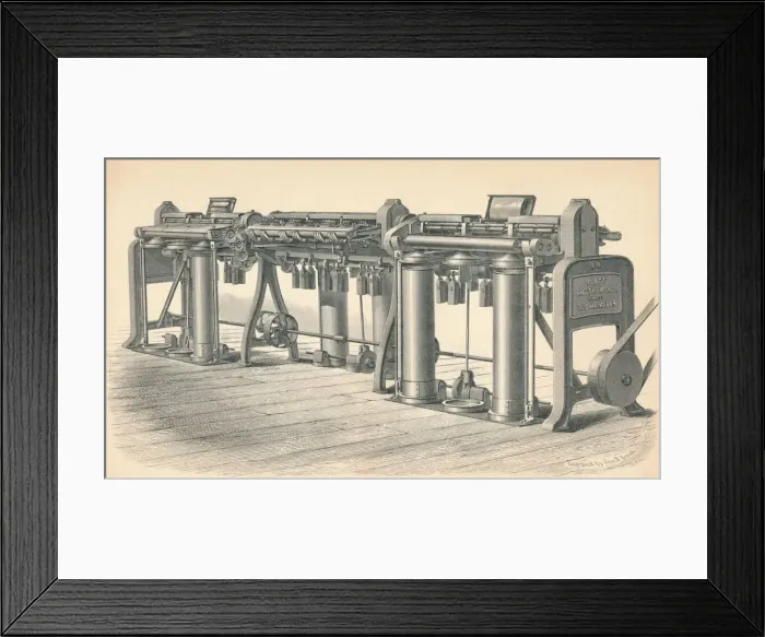 Framed Print : Drawing Frame, by Platt, Brothers & Co. Oldham, 1874. Artist: GB Smith Framed Print : Drawing Frame, by Platt, Brothers & Co. Oldham, 1874. Artist: GB Smith