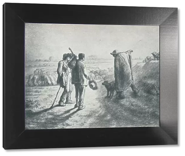 Two Travellers, who have lost their way, asking a shepherd to direct them, 19th century, (1912). Artist: Jean Francois Millet