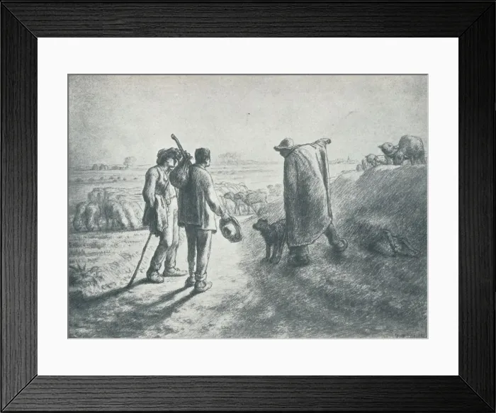 Framed Print : Two Travellers, who have lost their way, asking a shepherd to direct them, 19th century, (1912). Artist: Jean Francois Millet Framed Print : Two Travellers, who have lost their way, asking a shepherd to direct them, 19th century, (1912). Artist: Jean Francois Millet