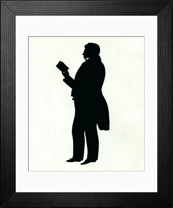 Framed Print : Supposititious Silhouette of William Makepeace Thackeray Reading, c19th century. (1911) Framed Print : Supposititious Silhouette of William Makepeace Thackeray Reading, c19th century. (1911)