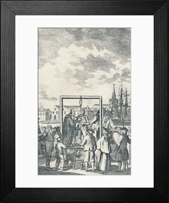 Framed Print : A Pirate hanged at Execution Dock, c1795. Artist: Robert Dodd Framed Print : A Pirate hanged at Execution Dock, c1795. Artist: Robert Dodd