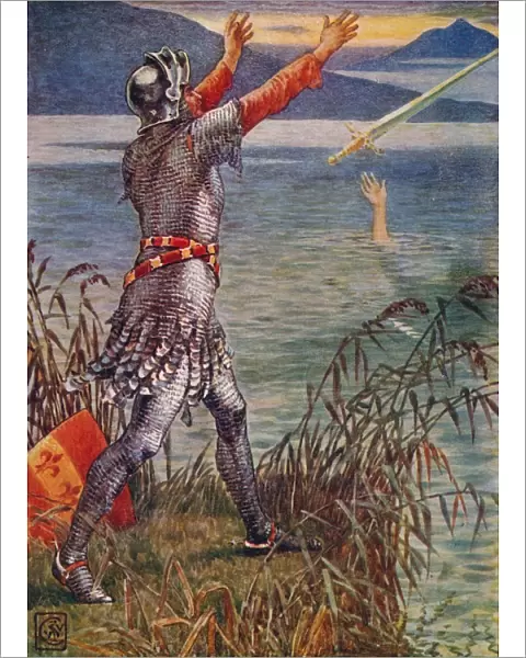 Sir Bedivere casts the sword Excalibur into the Lake, 1911. Artist: Walter Crane