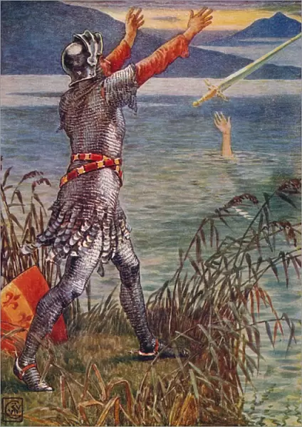 Sir Bedivere casts the sword Excalibur into the Lake, 1911. Artist: Walter Crane