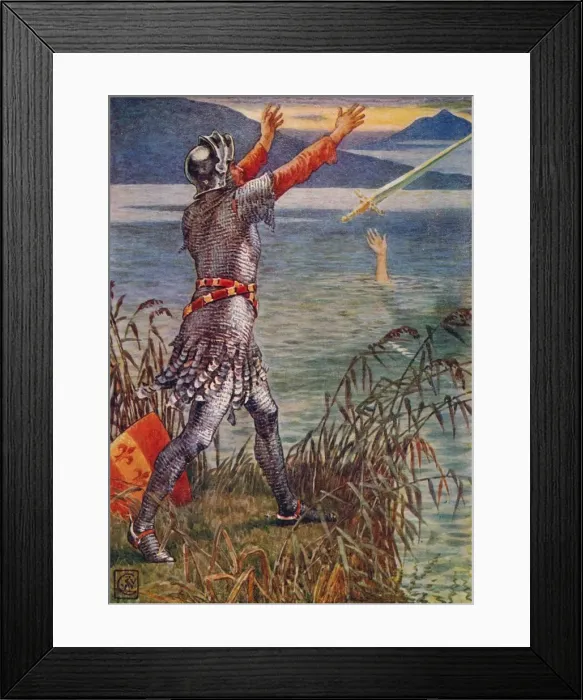 Framed Print : Sir Bedivere casts the sword Excalibur into the Lake, 1911. Artist: Walter Crane Framed Print : Sir Bedivere casts the sword Excalibur into the Lake, 1911. Artist: Walter Crane