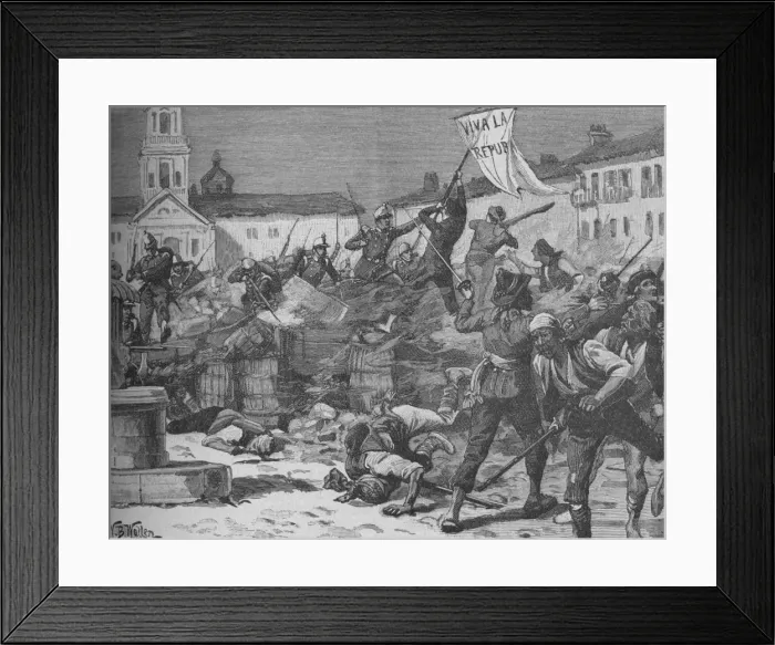 Framed Print : Street Fighting in Malaga, c1890. Artist: William Barnes Wollen Framed Print : Street Fighting in Malaga, c1890. Artist: William Barnes Wollen