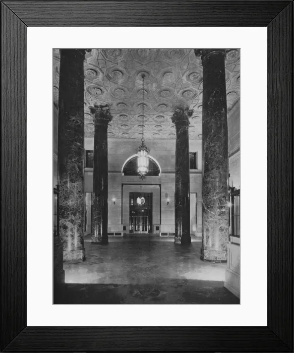 Framed Print : View looking towards the entrance - Banking Room, New York Trust Company, New York, 1922 Framed Print : View looking towards the entrance - Banking Room, New York Trust Company, New York, 1922