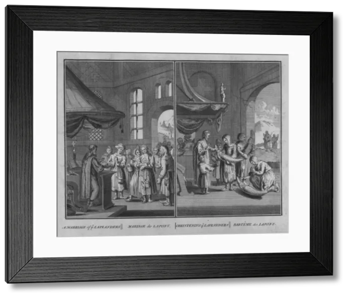 Framed Print : Marriage of Laplanders / Christening of Laplanders, 1726. Artist: Claude Dubosc Framed Print : Marriage of Laplanders / Christening of Laplanders, 1726. Artist: Claude Dubosc