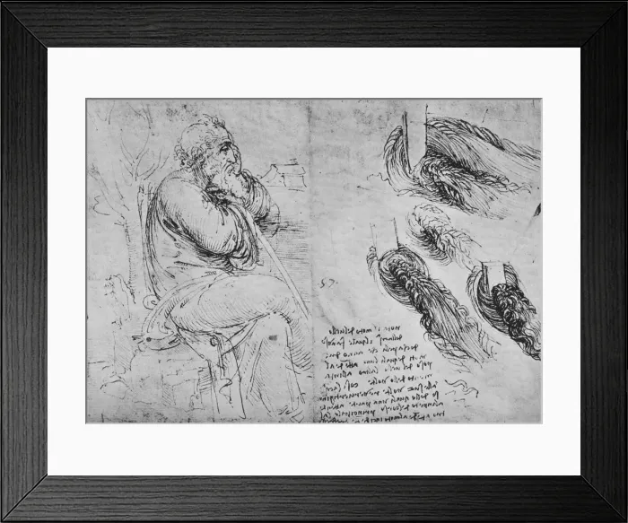 Framed Print : Studies of a Old Man Seated and of Swirling Water, c1480 (1945). Artist: Leonardo da Vinci Framed Print : Studies of a Old Man Seated and of Swirling Water, c1480 (1945). Artist: Leonardo da Vinci