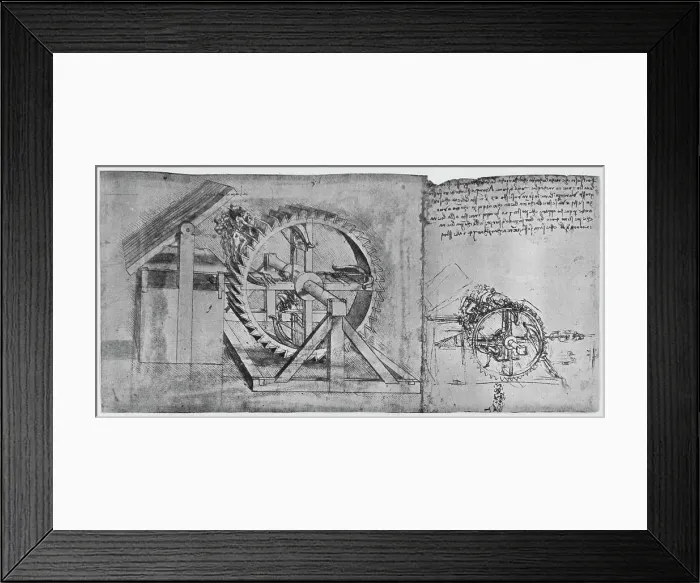 Framed Print : A Large Wheel Which Is Resolved and Fires Four Crossbows in Succession, c1480, (1945). Artist: Leonardo da Vinci Framed Print : A Large Wheel Which Is Resolved and Fires Four Crossbows in Succession, c1480, (1945). Artist: Leonardo da Vinci