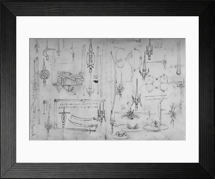 Framed Print : Various Arms of Offence and Defence, c1480 (1945). Artist: Leonardo da Vinci Framed Print : Various Arms of Offence and Defence, c1480 (1945). Artist: Leonardo da Vinci