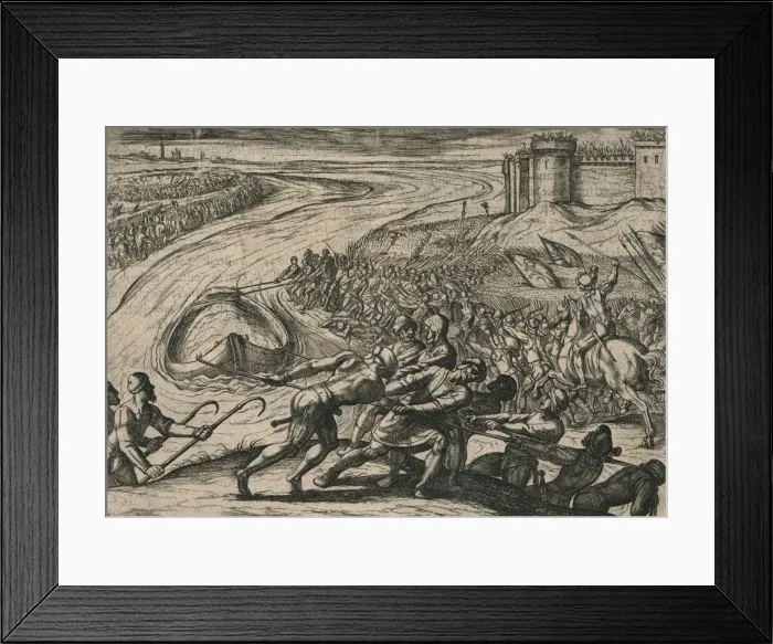 Framed Print : Een Schip met coren gheladen blyft op een drooghte Sitten; de Duytschen pooghent naer hen te trecke Artist: Antonio Tempesta Framed Print : Een Schip met coren gheladen blyft op een drooghte Sitten; de Duytschen pooghent naer hen te trecke Artist: Antonio Tempesta