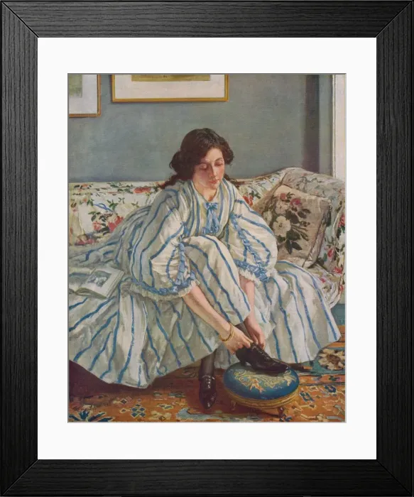 Framed Print : Tying Her Shoe, c1900. Artist: Walter Westley Russell Framed Print : Tying Her Shoe, c1900. Artist: Walter Westley Russell