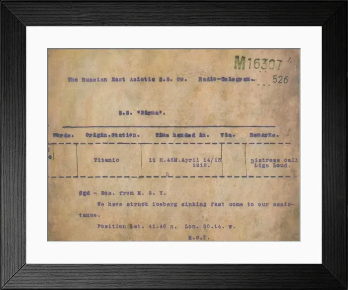 Framed Print : Titanic - Iceberg Telegram, 1912