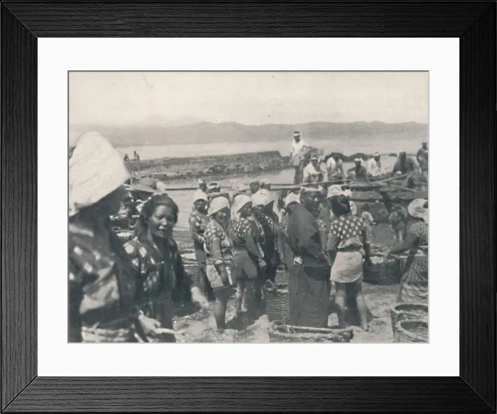 Framed Print : Tai-no-ura - fishing boats, men and women with nets and baskets, c1900, (1921). Artist: Julian Leonard Street Framed Print : Tai-no-ura - fishing boats, men and women with nets and baskets, c1900, (1921). Artist: Julian Leonard Street