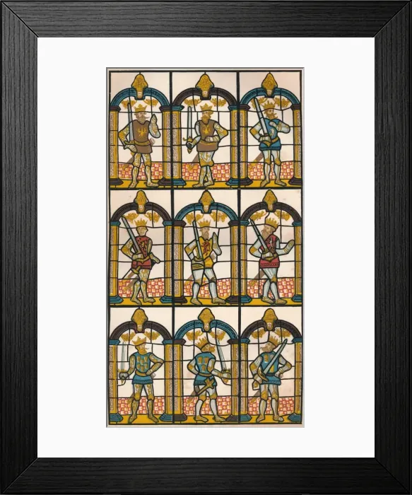 Framed Print : Painted Window - Two Saxon Earls of Mercia, and Seven Norman Earls of Chester, 1808 (1845). Artist: William Fowler Framed Print : Painted Window - Two Saxon Earls of Mercia, and Seven Norman Earls of Chester, 1808 (1845). Artist: William Fowler