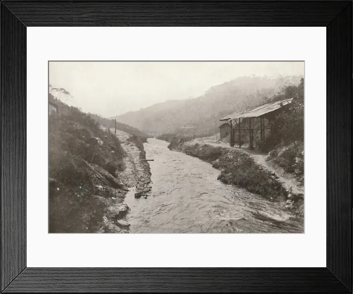 Framed Print : Pirahy Diversion: View down-stream from outlet of tunnel. 1914 Framed Print : Pirahy Diversion: View down-stream from outlet of tunnel. 1914