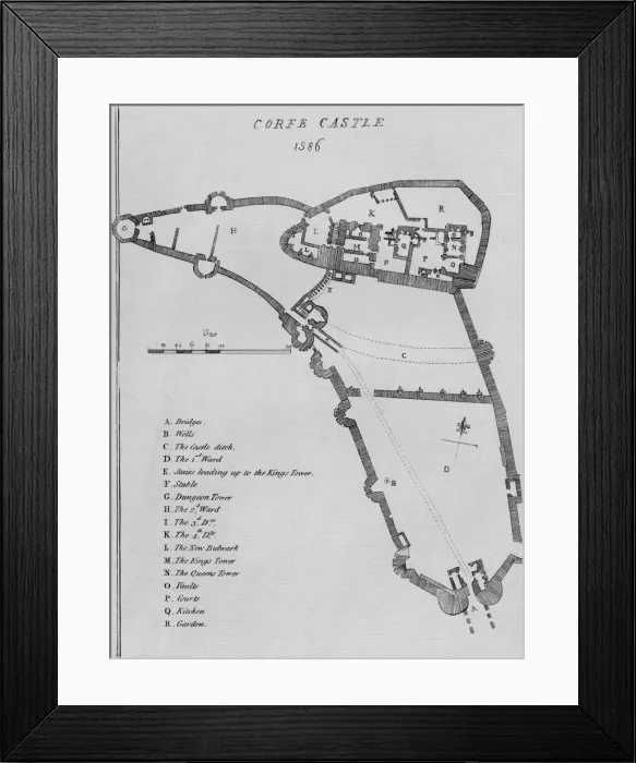 Framed Print : Corfe Castle, 1586. Artist: Ralph Treswell Framed Print : Corfe Castle, 1586. Artist: Ralph Treswell