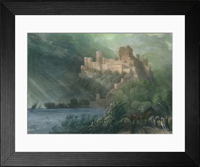Framed Print : The Ruins of Rheinfels, 1834. Artist: William Radclyffe Framed Print : The Ruins of Rheinfels, 1834. Artist: William Radclyffe