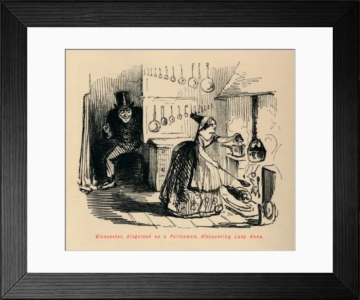 Framed Print : Gloucester, disguised as a Policeman, discovering Lady Anne. Artist: John Leech Framed Print : Gloucester, disguised as a Policeman, discovering Lady Anne. Artist: John Leech