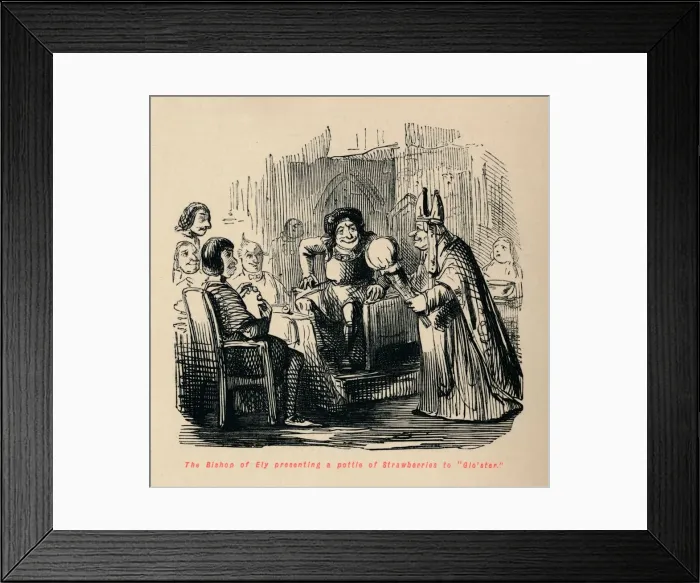 Framed Print : The Bishop of Ely presenting a pottle of Strawberries to Glo ster Artist: John Leech Framed Print : The Bishop of Ely presenting a pottle of Strawberries to Glo ster Artist: John Leech