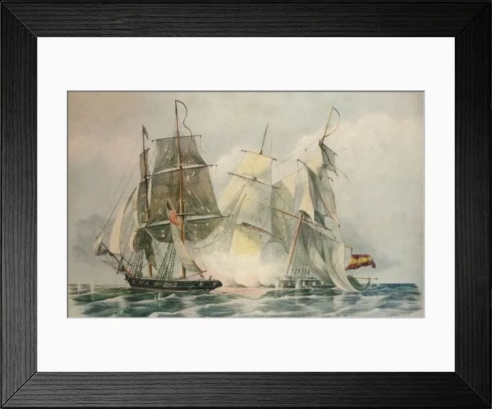 Framed Print : Capture of the Spanish slave vessel Dolores by HM brig Ferret, 4 April 1816, 1816. Artist: William John Huggins Framed Print : Capture of the Spanish slave vessel Dolores by HM brig Ferret, 4 April 1816, 1816. Artist: William John Huggins