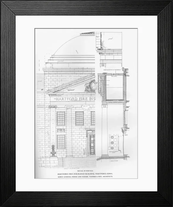 Framed Print : Detail of portico - Hartford Fire Insurance Building, Hartford, Connecticut, 1922. Artist: Edwin Sherrill Dodge and Parker, Thomas & Rice Framed Print : Detail of portico - Hartford Fire Insurance Building, Hartford, Connecticut, 1922. Artist: Edwin Sherrill Dodge and Parker, Thomas & Rice