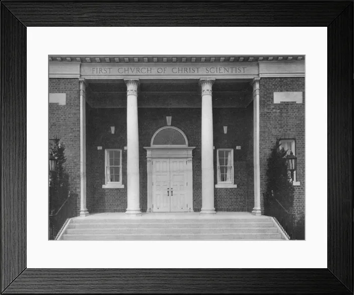 Framed Print : Detail of entrance loggia, First Church of Christ, Scientist, Meriden, Connecticut, 1922 Framed Print : Detail of entrance loggia, First Church of Christ, Scientist, Meriden, Connecticut, 1922