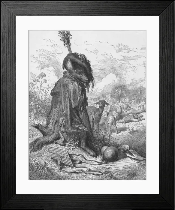 Framed Print : The Wolf Turned Shepherd, 1870. Artist: Antoine Valerie Bertrand Framed Print : The Wolf Turned Shepherd, 1870. Artist: Antoine Valerie Bertrand