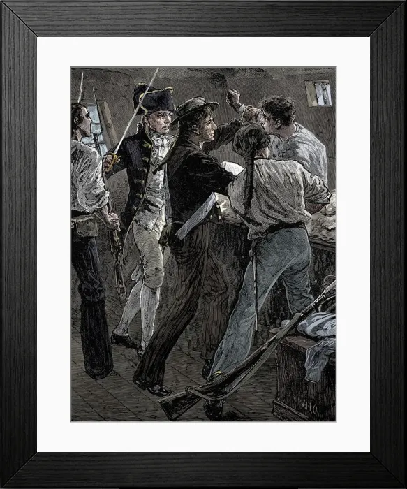 Framed Print : Mutiny of the crew of the Bounty, 1789 (late 19th century) Framed Print : Mutiny of the crew of the Bounty, 1789 (late 19th century)