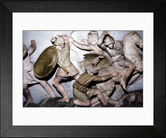 Framed Print : Greeks fight Persians, the Alexander Sarcophagus, Sidon, 4th century BC, (20th century) Framed Print : Greeks fight Persians, the Alexander Sarcophagus, Sidon, 4th century BC, (20th century)