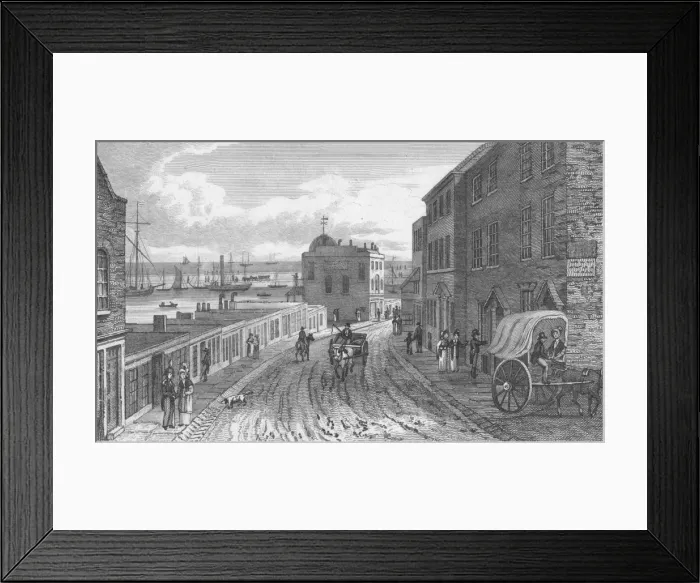 Framed Print : High Street & Front of Bathing Houses, 1820. Artist: John Shury Framed Print : High Street & Front of Bathing Houses, 1820. Artist: John Shury