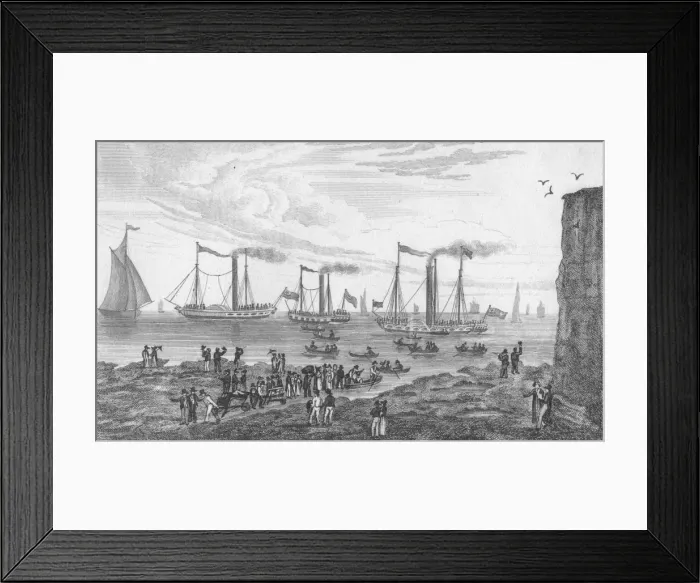 Framed Print : The Steam Boats, leaving Margate, 1820. Artist: John Shury Framed Print : The Steam Boats, leaving Margate, 1820. Artist: John Shury