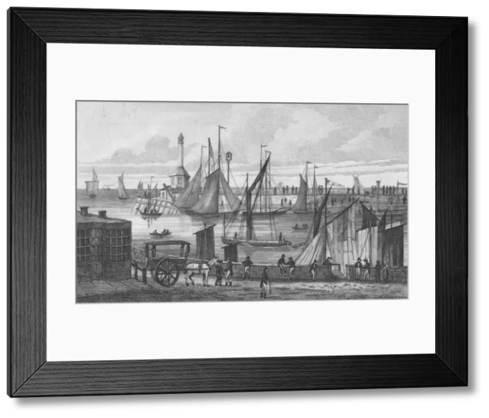 Framed Print : Light House & Pier, 1820. Artist: John Shury Framed Print : Light House & Pier, 1820. Artist: John Shury
