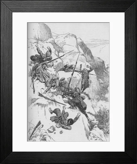 Framed Print : The Routed Spaniards Clambered Up The Rugged Sides 1902. Artist: GB Framed Print : The Routed Spaniards Clambered Up The Rugged Sides 1902. Artist: GB