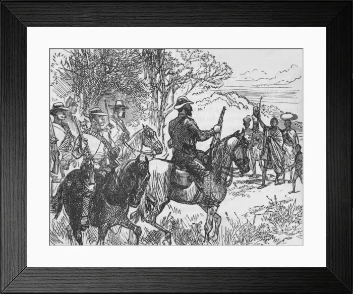 Framed Print : Volunteers Meeting A Loyal Kaffir and his Family, c1880 Framed Print : Volunteers Meeting A Loyal Kaffir and his Family, c1880