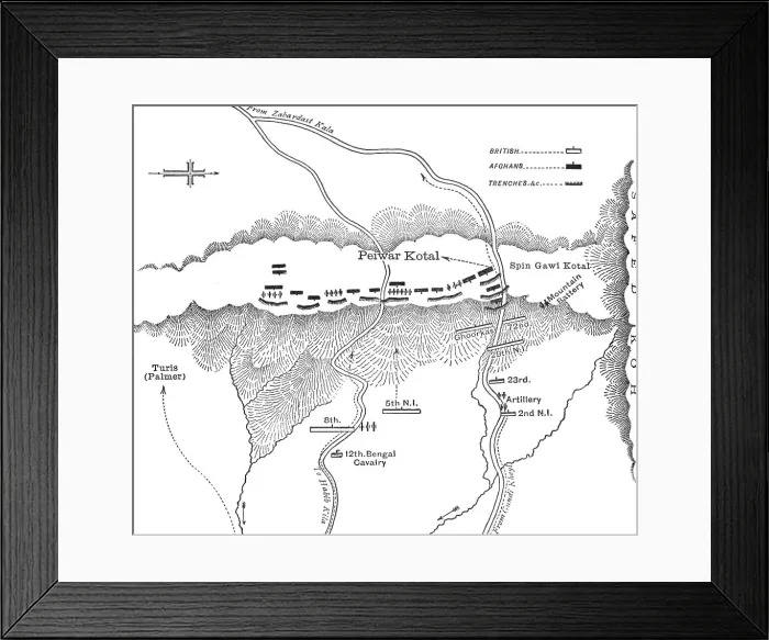 Framed Print : Plan of Attack on Peiwar Kotal (Dec. 2, 1878), c1880 Framed Print : Plan of Attack on Peiwar Kotal (Dec. 2, 1878), c1880