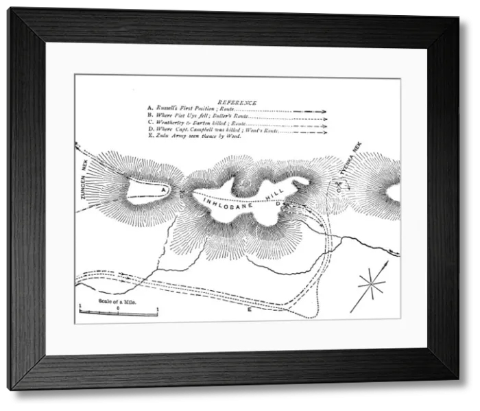 Framed Print : Plan of the Fight on the Inhlobane Mountain, (March 28, 1979), c1880 Framed Print : Plan of the Fight on the Inhlobane Mountain, (March 28, 1979), c1880
