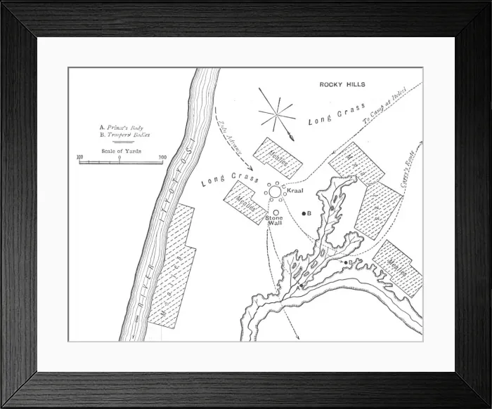 Framed Print : Plan of the Ground Where Prince Louis Napoleon was killed, (June 1, 1879), c1880 Framed Print : Plan of the Ground Where Prince Louis Napoleon was killed, (June 1, 1879), c1880