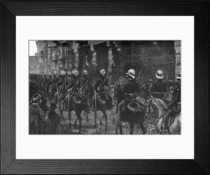Framed Print : Cavalry Demonstration in the Arab Quarter, Cairo, c1882-85 Framed Print : Cavalry Demonstration in the Arab Quarter, Cairo, c1882-85