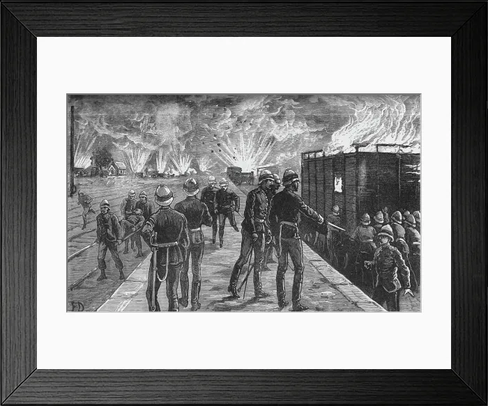 Framed Print : Explosion at Cairo Railway Station: Bursting of Shells and Ammunition, c1882-85 Framed Print : Explosion at Cairo Railway Station: Bursting of Shells and Ammunition, c1882-85