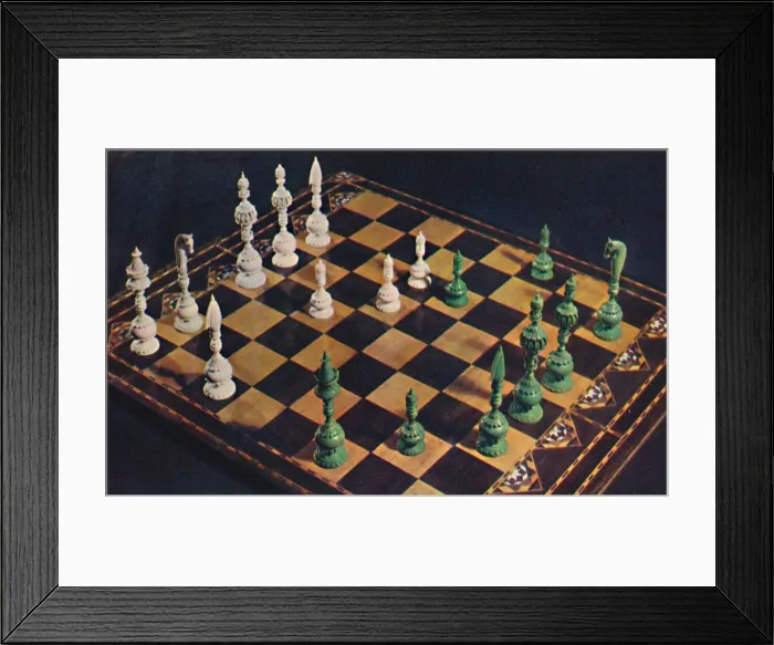 Framed Print : Seventeenth-Century Ivory Chessmen and Board, 1948 Framed Print : Seventeenth-Century Ivory Chessmen and Board, 1948