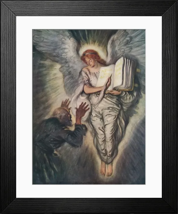 Framed Print : And When The Angel Showed Him The Names Of Those Whom Love Of God Had Blest, 1916, (1917). Artist: Edmund Joseph Sullivan Framed Print : And When The Angel Showed Him The Names Of Those Whom Love Of God Had Blest, 1916, (1917). Artist: Edmund Joseph Sullivan