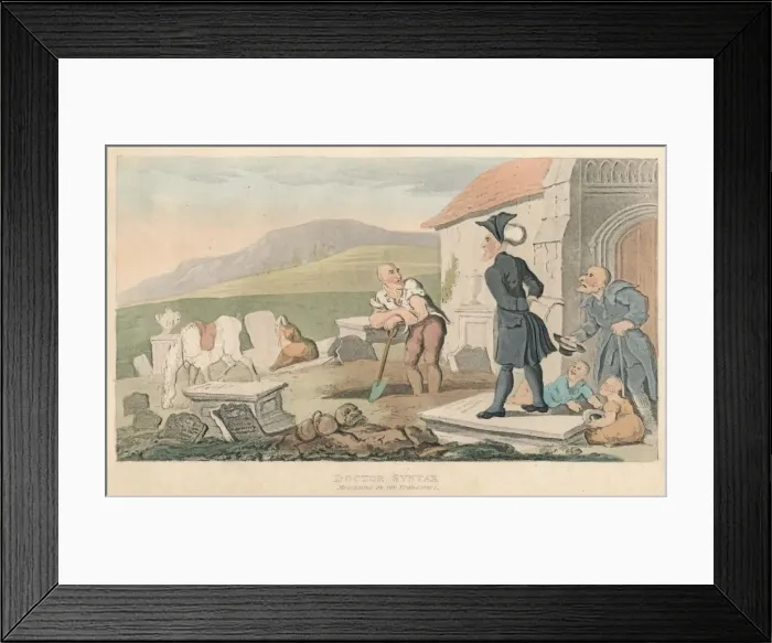 Framed Print : Doctor Syntax Meditating on the Tombstones, 1820. Artist: Thomas Rowlandson Framed Print : Doctor Syntax Meditating on the Tombstones, 1820. Artist: Thomas Rowlandson